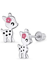 catchy silver flower deer baby screw back baby earrings